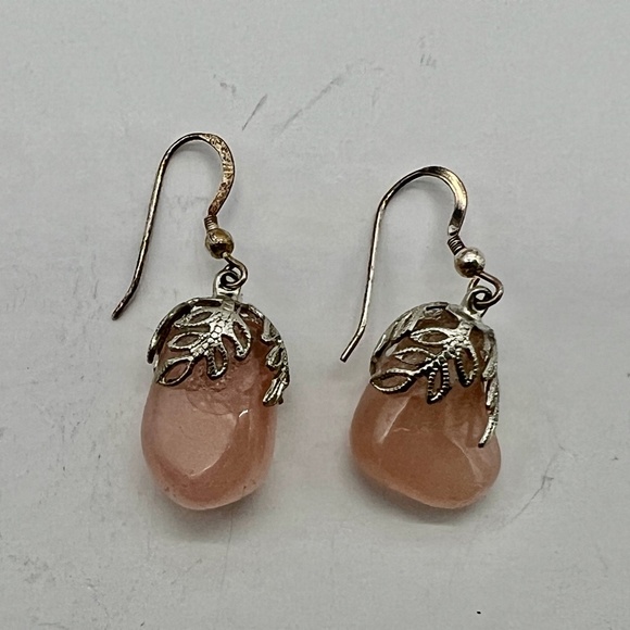 Vintage Rose Quartz with Silver Filagree Earrings for Pierced Ears - Picture 3 of 10